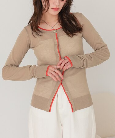 リネンライク配色シアーカーディガン