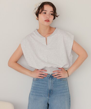 キーネックカットソーコンパクトトップス