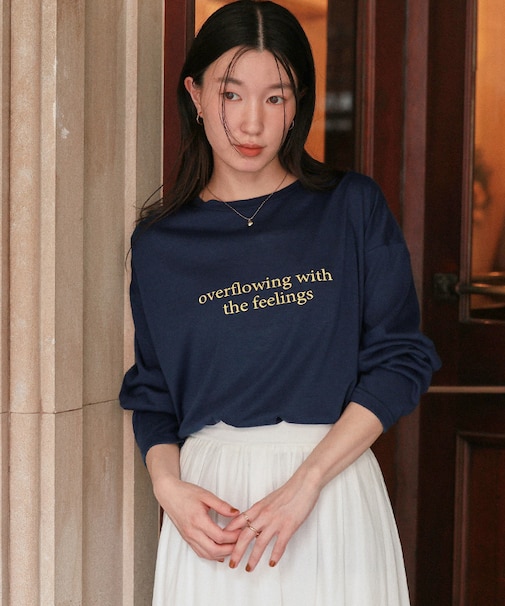 文字プリントシアーロングTシャツ