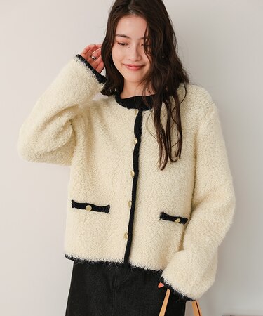 プチループゴールド釦ニットカーディガン