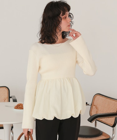 ヘムバルーンドッキングボートネックリブニット