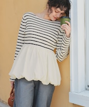 ヘムバルーンドッキングボートネックリブニット