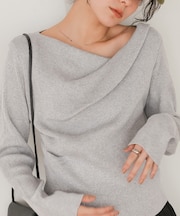 オフショルダーリブニットトップス