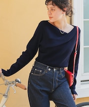 オフショルダーリブニットトップス