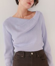 オフショルダーリブニットトップス