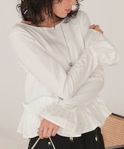 裾フリルデザインロングスリーブTシャツ