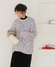 ハート透かし柄モヘアタッチニット