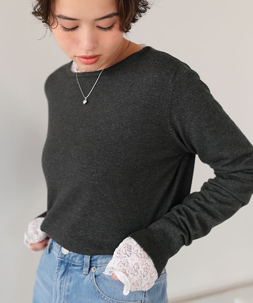 なめらか手触りカシミヤタッチボートネックニット