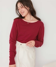 なめらか手触りカシミヤタッチボートネックニット