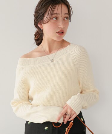 ウォッシャブルボートネックニット