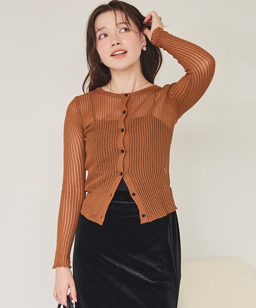 前後2wayウォッシャブルリブシアーニットカーディガン