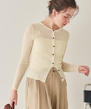 前後2wayウォッシャブルリブシアーニットカーディガン