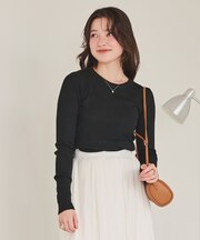 チクチクしないウールブレンドクルーネックリブニット