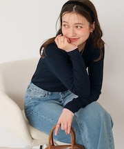 チクチクしないウールブレンドクルーネックリブニット