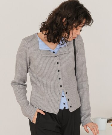 レイヤード風リブニットトップス