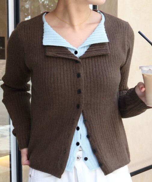 レイヤード風リブニットトップス