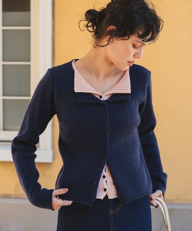 レイヤード風リブニットトップス