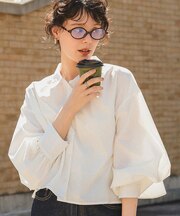 クロップド丈ギャザーデザインシャツ