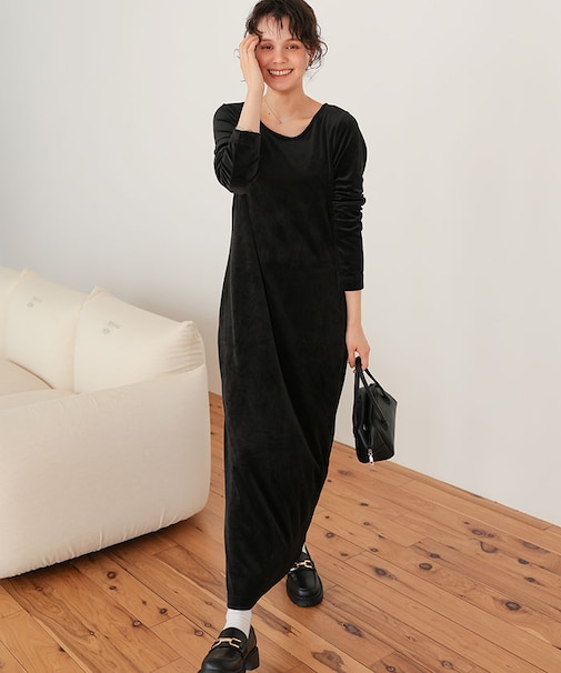 ベロアロングスリーブワンピース