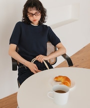 レイヤードデザインふわっとタッチハーフスリーブニット