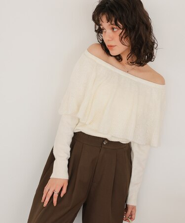 ウールブレンドマルチwayフリルニットトップス