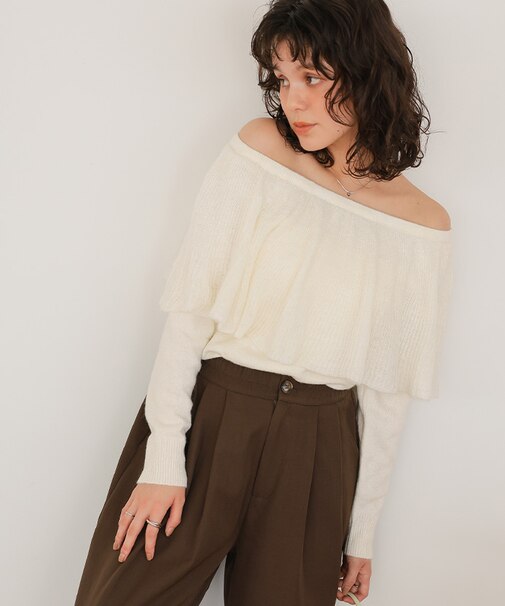 ウールブレンドマルチwayフリルニットトップス