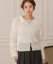 起毛糸ポロ襟シアーニット