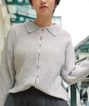 起毛糸ポロ襟シアーニット