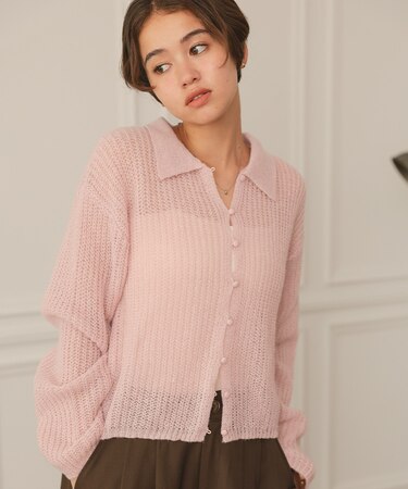 起毛糸ポロ襟シアーニット
