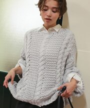 ハンドライクボートネックケーブルニット