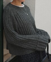 クロップド丈リブニットプルオーバー