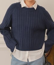 クロップド丈リブニットプルオーバー