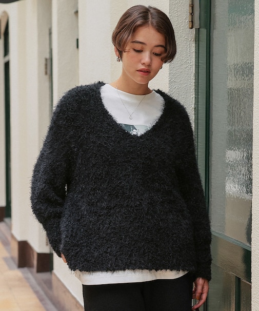 ポコポコシャギーオーバーサイズVネックニット