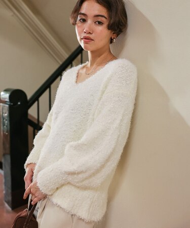 ポコポコシャギーオーバーサイズVネックニット