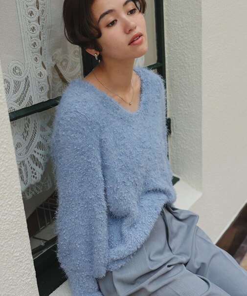 ポコポコシャギーオーバーサイズVネックニット