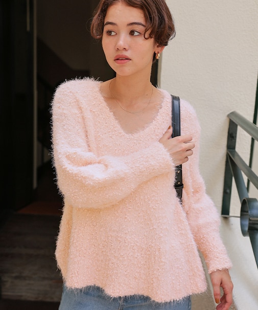 ポコポコシャギーオーバーサイズVネックニット