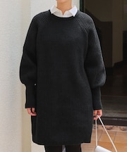 ボリュームスリーブニットミニワンピース