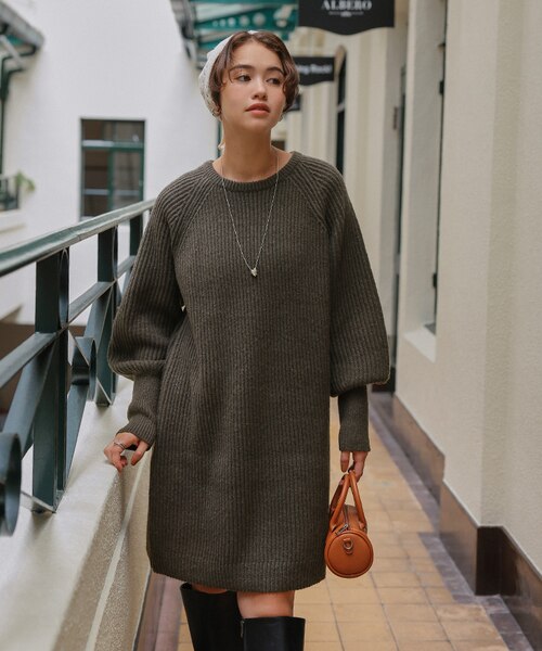 ボリュームスリーブニットミニワンピース｜ティティベイトの通販