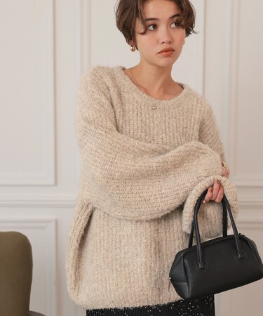 ゆったりルーズブークレーニットトップス/チュニック