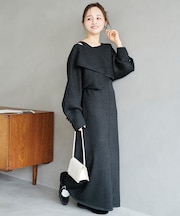 カシュクールリブトップスニットセットワンピース