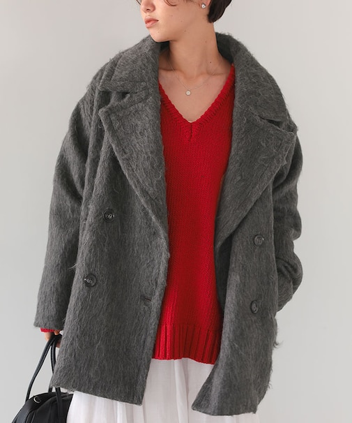 シャギーミドルダブルコクーンコート