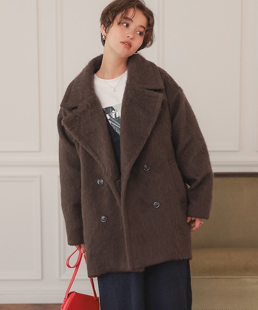 シャギーミドルダブルコクーンコート