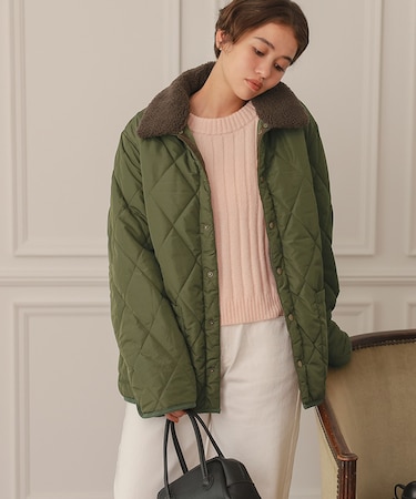 配色襟付きキルティングジャケット