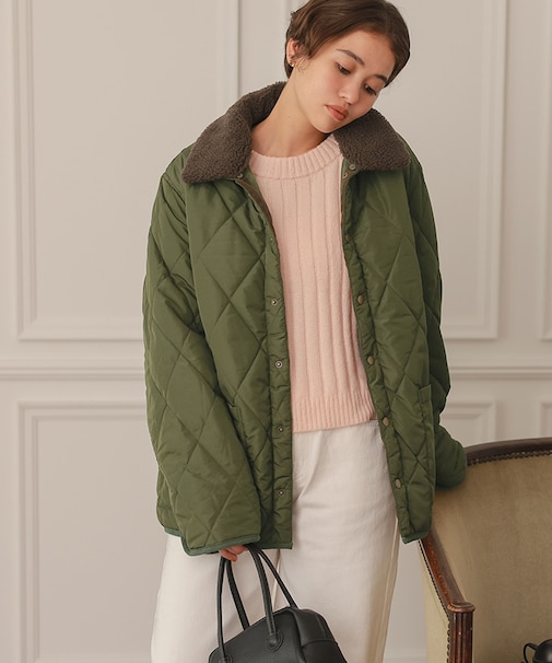 配色襟付きキルティングジャケット