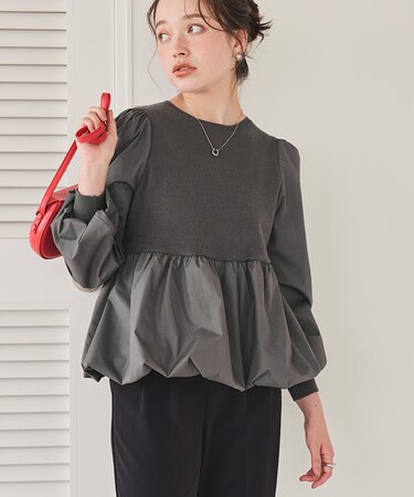 ドッキングバルーンペプラムニット/トップス