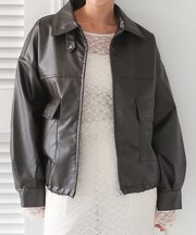 ファーティペット付きフェイクレザーブルゾン