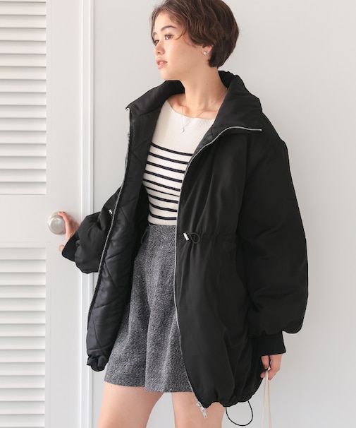 ウエストドローストリングハイネック中綿ジャケット