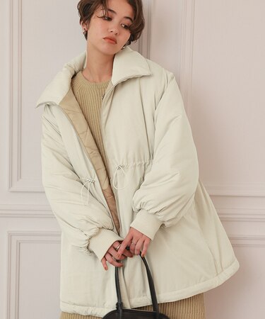 ウエストドローストリングハイネック中綿ジャケット