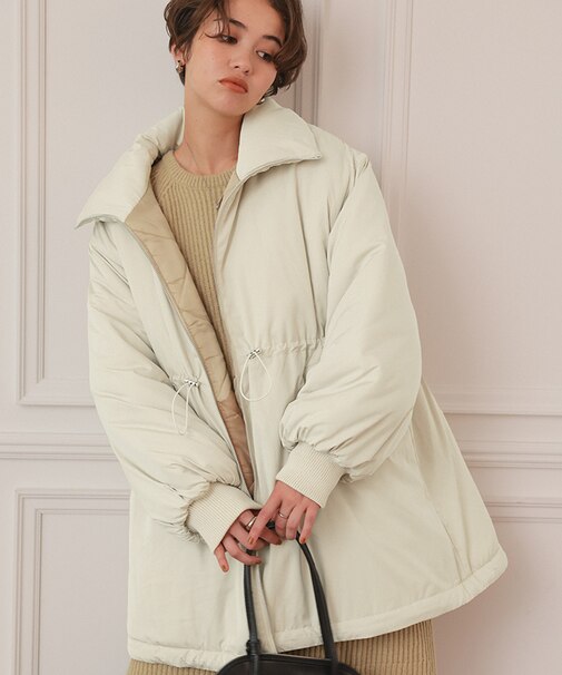 ウエストドローストリングハイネック中綿ジャケット