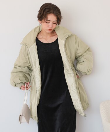 ウエストドローストリングハイネック中綿ジャケット